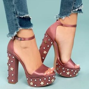 Steve Madden Rosy Satin Star Studded Platforms